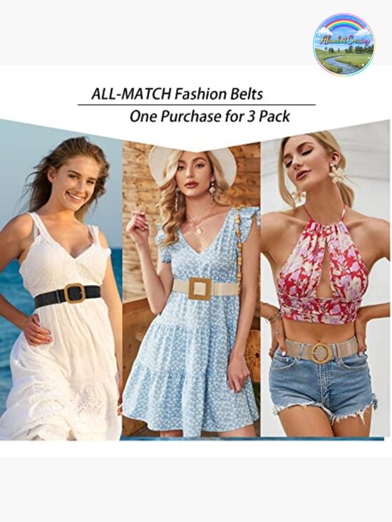 Straw Woven Elastic Stretch Waist Belts for Women, Fashion Boho Braided Dress